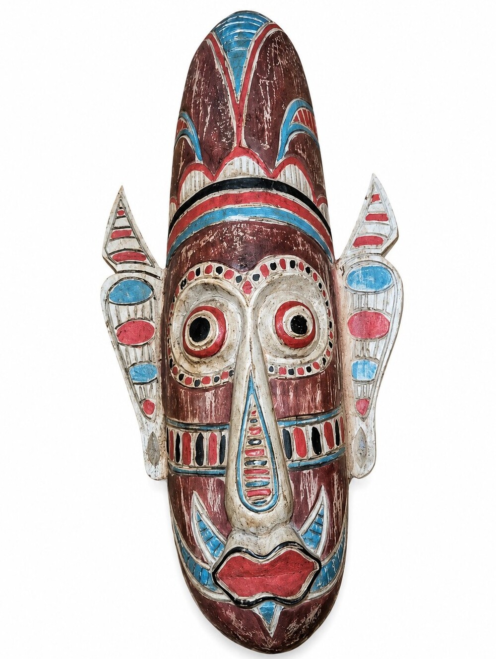 Vintage Wooden Tribal Mask Hand Carved Painted Wall Decor Folk Art African Style